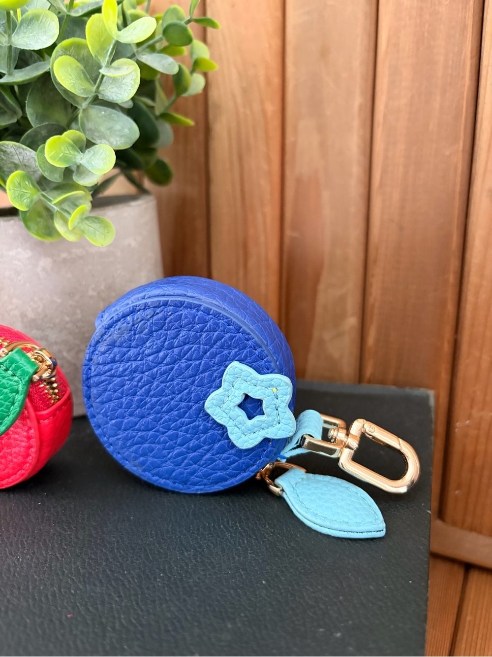Cherries Or Blueberry Faux Leather Keychain Coin Purse & Charm: Choose ONE - Picture 2 of 7